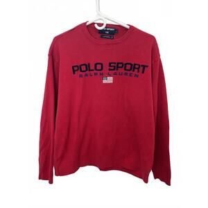 Vtg POLO Y2K 90s RL Sport Sweater Big Logo USA Flag - Size L